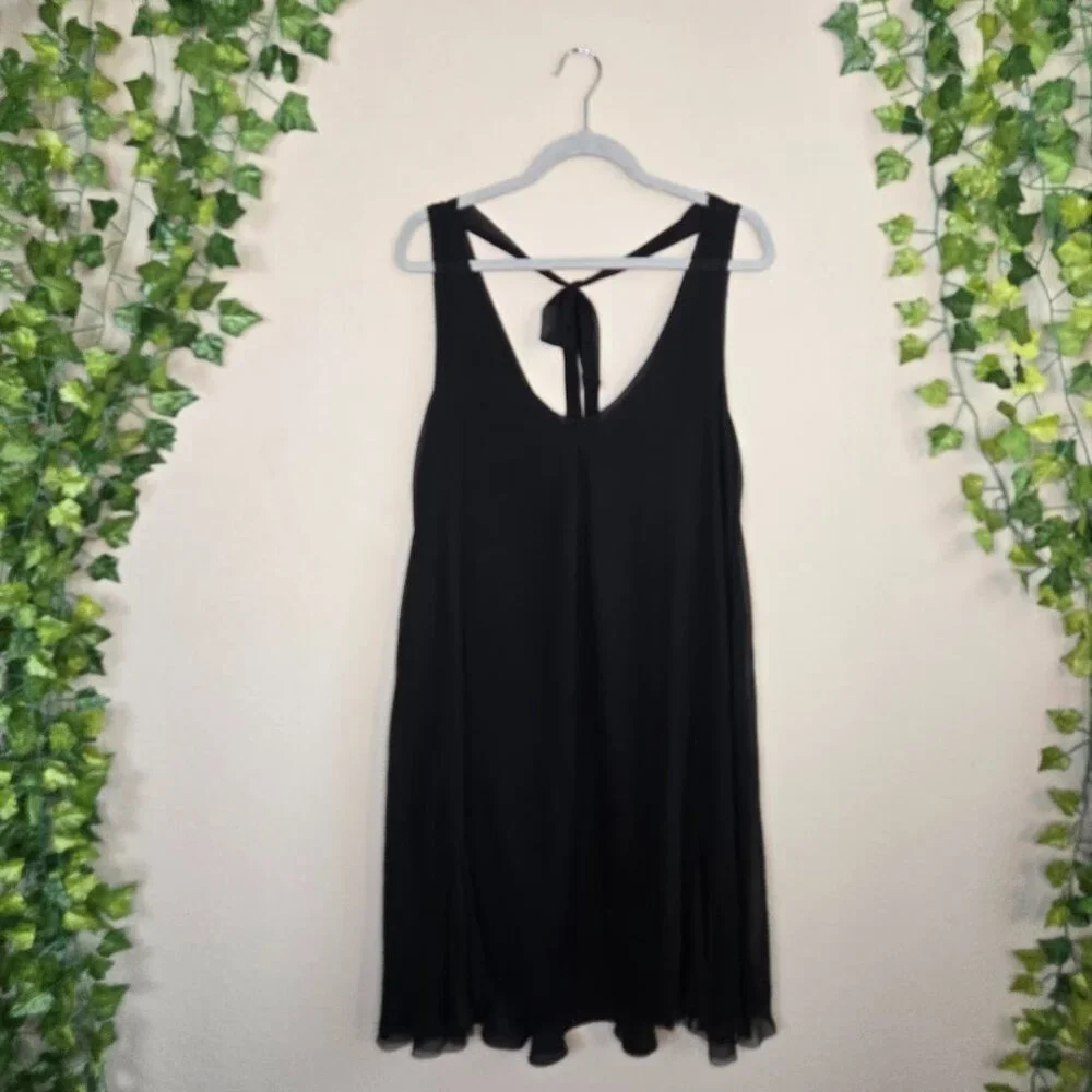 NWT Polo Ralph Lauren Black Sheer 100% Silk Overlay Dress w/ Tie Open Back Sz 10 - Picture 1 of 8